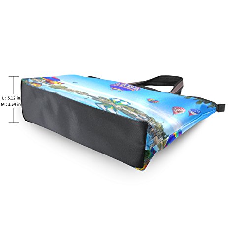 Women's Handbag Microfiber Large Tote Shoulder Bag, Hot Air Balloon Pattern3