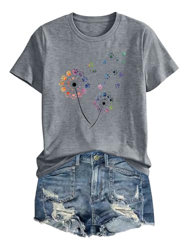 Image of Anbech Womens Dandelion Graphic T-Shirts Teen Girls Cute Sunflower Print Casual Tee Tops