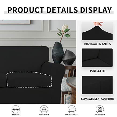 Image of Easy-Going 4 Pieces Stretch Soft Couch Cover for Dogs - Washable Sofa Slipcover for 3 Separate Cushion Couch - Elastic Furniture Protector for Pets, Kids (Sofa, Black) Large