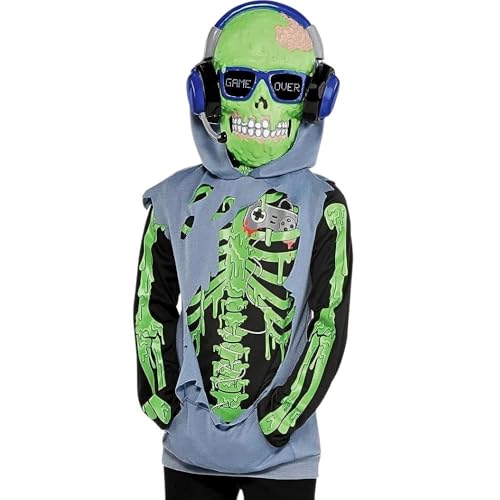 Kids Glow-in-the-Dark Zombie Gamer Costume Set - Large (12-14) 1 Set - Fun & Spooky Halloween Outfit for Parties and Dress-Up