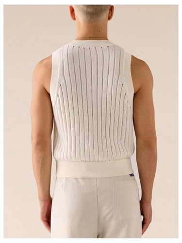 Men's Ribbed Knit Hollow Tight Sweater Vest Crewneck Sleeveless Knitted Tank Top3