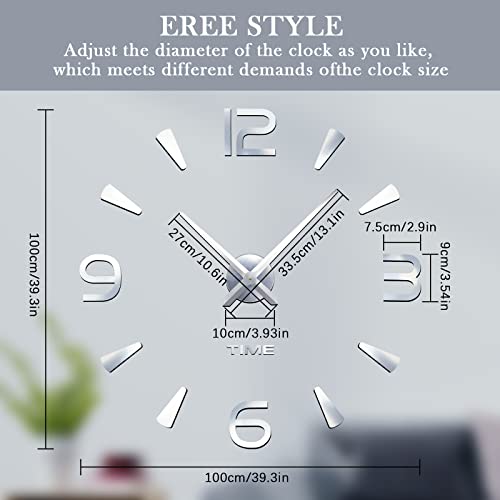 suaywo Silver 3D DIY Wall Clock Modern Mute DIY Frameless Large Wall Clocks for Kitchen Wall Clock Stickers for DIY Living Room Decor Home Living Room Bedroom Office - Image 2