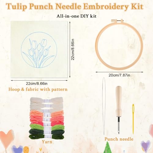 Image of PATPAT 20x20CM DIY Tufting Art Craft Kits Cute Pink Flower Punch Needle Kit Embroidery Kit for Beginners DIY Hoop Embroidery Kit with Punch Needles, Hoop, Handmade Art Kits Gift for Kids Adults