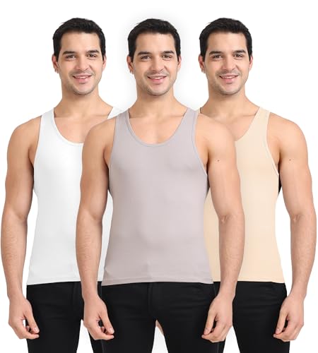 Image of Freecultr Cotton Vest for Men Sleeveless Lightweight Solid Round Neck Comfort Vest | Ultra-Soft Breathable Innerwear Sando for Gym, Sports, Workout, and Everyday Wear | Regular Fit and Durable Design