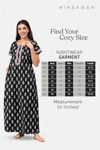Image of NIHSAMAH Cotton Nighty for Women with Pocket, Premium Printed Long Nighty | Comfortable & Fancy Sleepwear /Nightwear