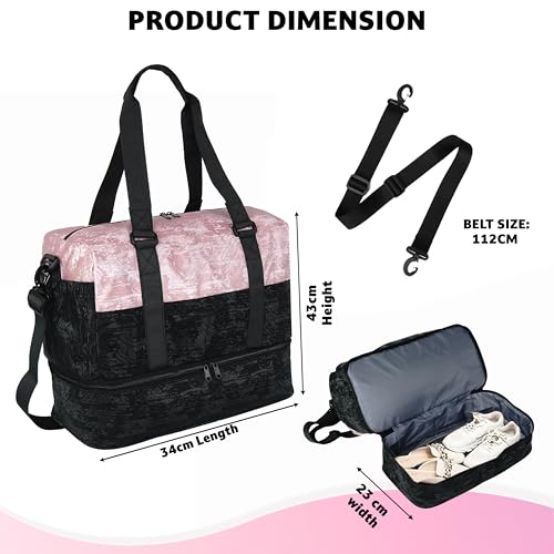Image of Storite Polyester 43cm Travel Duffle Bag for Woman,Lightweight Water-Resistant Weekender with Carry Straps Large-Capacity Luggage Gym Bag for Men & Women (Pink, 43 x 23 x 34 cm)