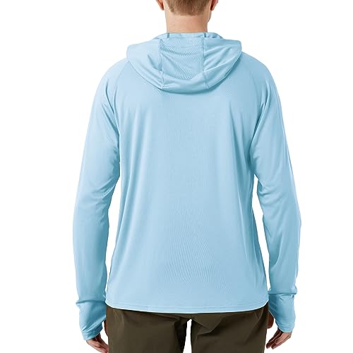 Men's Standard UPF 50+ Hoodie Rash Guard Shirt Long Sleeve with Thumb Holes Moisture Wicking Quick Dry Fishing Running Hiking, Powder Blue, X-Large3