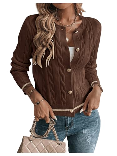 MakeMeChic Women's Cardigan Sweaters Cable Knit Sweater Button Down Shirt