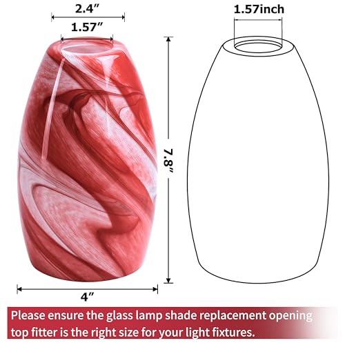 Image of GO&SO Red-White Swirl Glass Lamp Shade Set of 2,7.8 inch H x 4 inch D,Oval | 1.57 inch Fitter E26 Base,Hand-Blown Art Fixtures,Chandelier Shades for Kitchen Island,Hanging Light Shades