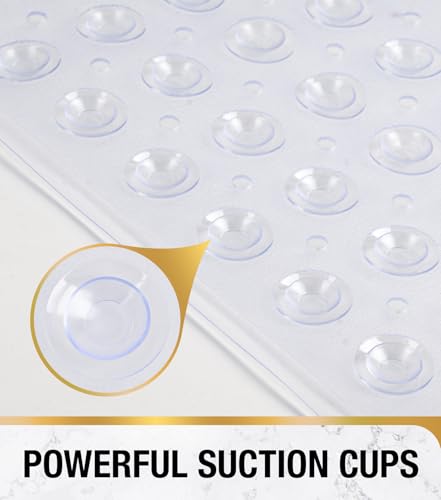 Image of HITSLAM Shower Bathtub Mat Non Slip, 24 inchx 24 inch Bath Mat for Tub, Soft PVC Shower Mats for Inside Shower with Suction Cups and Center Drain Hole, Machine Washable Bathroom Floor Mat, Clear