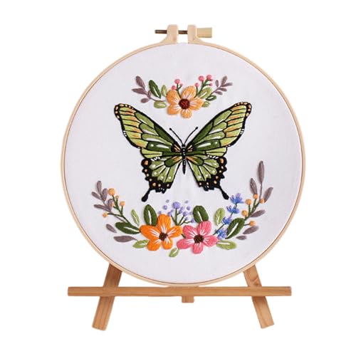 Kit de bordado de mariposa - colorido conjunto de bordados para principiantes, bricolaje | Aro de bordado de mariposa, kit de fácil seguir, suministros de bordado para