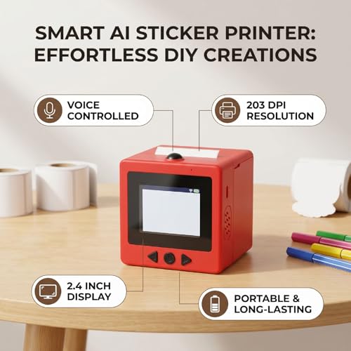 Image of VBESTLIFE Smart AI Sticker Printer, Voice Controlled Portable Thermal Inkless Sticker Maker with 2.4 Inch Screen for DIY Crafts (2)