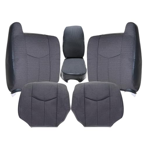 NLQR #69C Dark Gray Cloth Driver & Passenger Bottom & Top Lean Back Replacement Seat Covers & Middle Jump Seat Cover fit for Chevy Silverado GMC Sierra 1500 2500HD 3500HD 2003 2004 2005 2006 2007