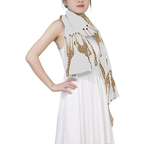 Brown Adult Giraffe and Baby Giraffe Family On White Women Long Silk Scarf, Shawl Chiffon Large Stole Headscarf, Lightweight Sunscreen Satin Scarves Wraps for Wedding Party Gift3