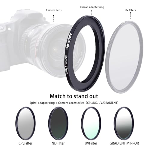 Image of 55mm to 77mm Step-Up Ring Filter adapter /55mm to 77mm Camera Filter Ring for 77 mm UV,ND,CPL,Metal Step Up Ring