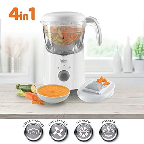 Chicco Cuocipappa Multifunzione Easy Meal per lo Svezzamento, Omogeneizzatore per Neonati e Bambini, Frullatore e Scaldapappa, con Cottura a Vapore e grattugia Cut Express, Riscalda e Scongela