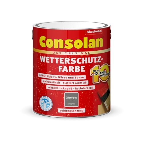 Consolan Wetterschutzfarbe, Deckender Holzschutz für Außen, Galeriegrau, 2,5L