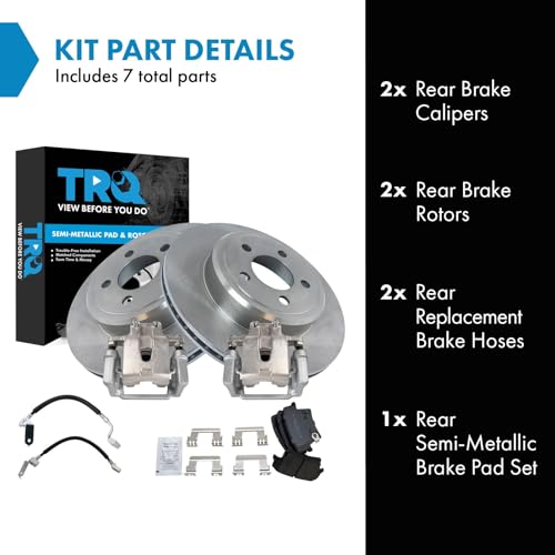 Image of TRQ Rear Brake Pad and Rotor Set Semi Metallic Rotors Calipers Compatible with 2014 Chrysler 300 2013-2014 Challenger 2006 Charger