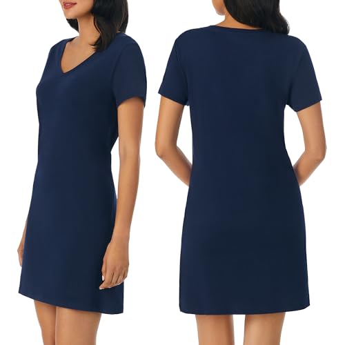 Image of Nautica Womens Sleep Shirt Dress - Cotton Knit Jersey V-Neck Pajama Top - Lightweight & Breathable Sleepwear Loungewear
