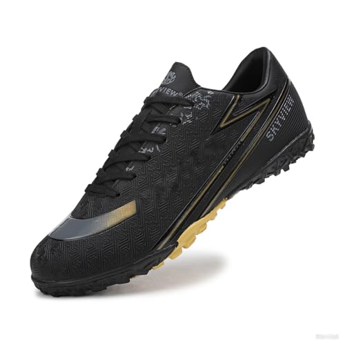 SKY VIEW Soccer Shoes for Mens Womens Professional Cleats Low-Top Athletic Turf Football Shoes Outdoor/Indoor Professional Futsal Football Training Sneaker(BLACK GOLD-Size 41)