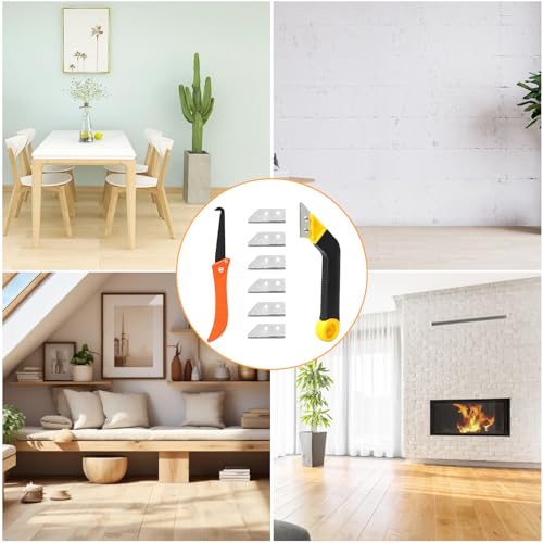 Fhioevt 8 Stück Fugenkratzer Fliesen Fugenentferner mit 6 Ersatzklingen Hand Fliesenfugen Entfernen Werkzeug Fugenmesser Fugenreiniger Schaber für Reinigung Bodenfliesen Badezimmer Küche