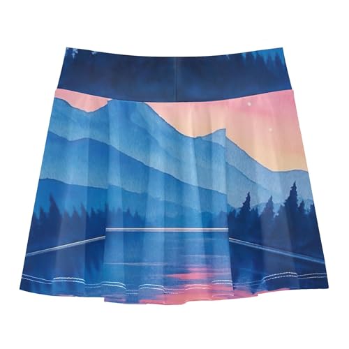 Dance Girls Skorts Athletic Shorts Toddlers Tennis Skirts Pleated Watercolor Landscape Blue Mountains 4t2