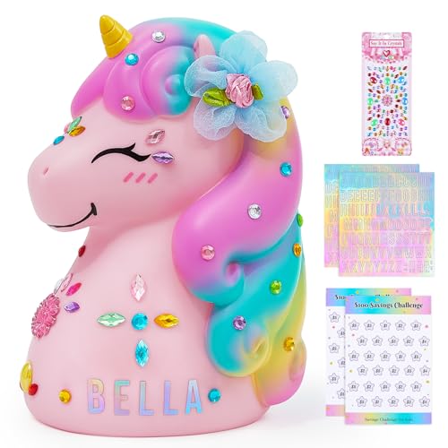 MHJY Piggy Bank Unicorn Money Bank Unbreakable Coin Bank with DIY Stickers Home Decor for Kids Girls Birthday Easter Pink