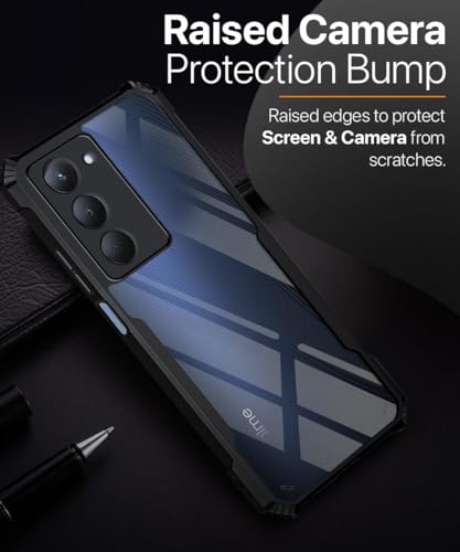 Image of WOW IMAGINE Shock Proof Clear Protective Back Case for Realme Narzo 80x 5G - AirEDGE Technology | 360 Degree Camera Protection | Transparent Hybrid Back Case Mobile Cover - Black