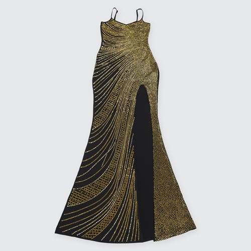 Image of Jigfar Women Sexy Elegant Rhinestone Mesh See Through Party Club Night Split Bodycon Formal Maxi Dress