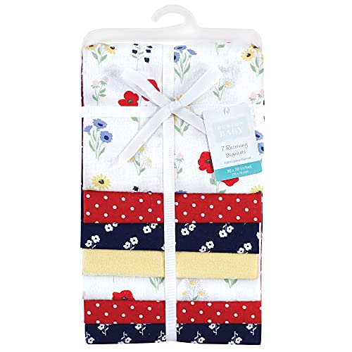 Image of Little Treasure Hudson Baby Cotton Poly Flannel Receiving Blankets Multipack, Red Wildflower, 30x30 inches