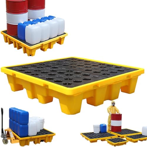 Plataforma modular de contención de derrames con salida de drenaje, bandeja apilable a prueba de fugas para tambores, bandeja industrial de derrames 60 x 60 x 15 cm