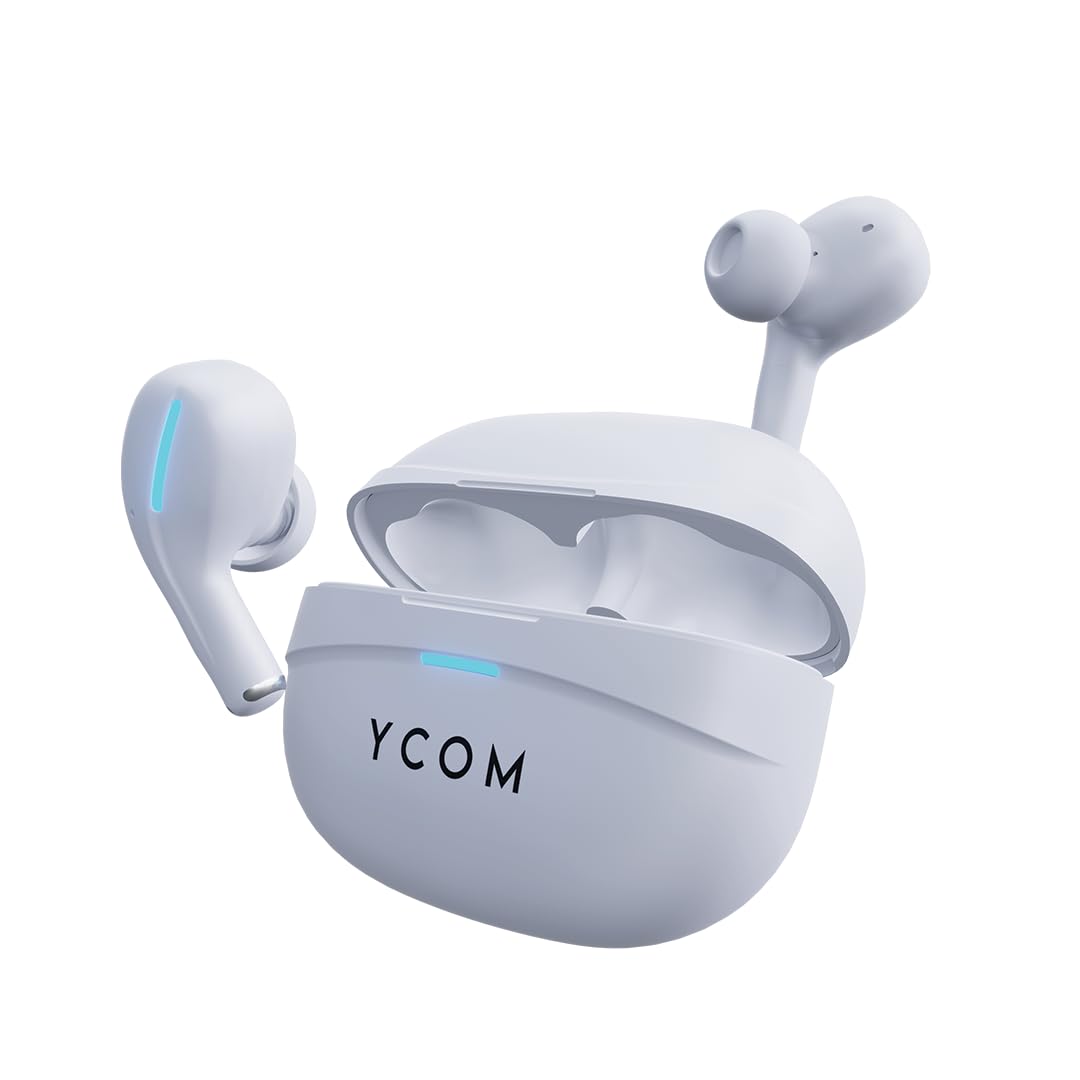 Ycom Truebuds 3 with 60hr Playtime, Built in enc, 10 min Charge 120 min Playtime, 13mm Drivers (White)