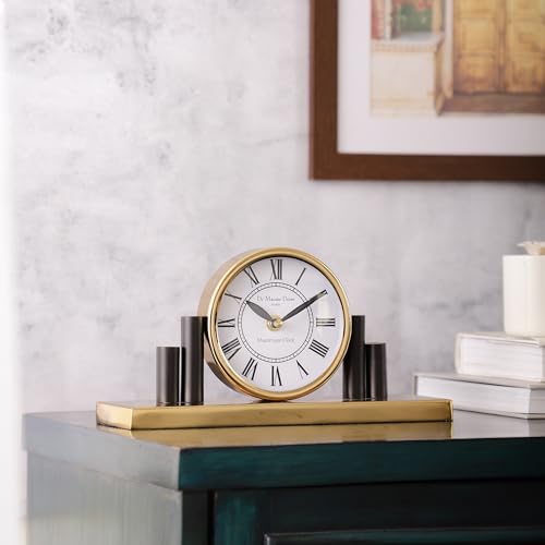 Image of Decor de Maison Brings Handcrafted Mitsuki Luxury Table Clock for KidsRoom, Living Room, Bedroom, Study Table| Classic Non-Ticking Tabletop Battery Operated Analog Desk Clock (Gold, Harbor Hour Table)