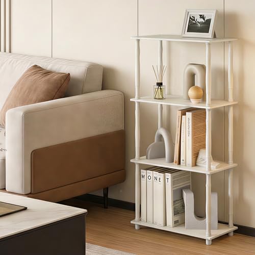 Image of Furinno Turn-N-Tube Storage Shelves, 4-Tier Open Frame Book Shelf, Standing Corner Shelf, Toolless Open Shelves, Classic Tubes, for Organization and Storage, Living Room, Home Office, White