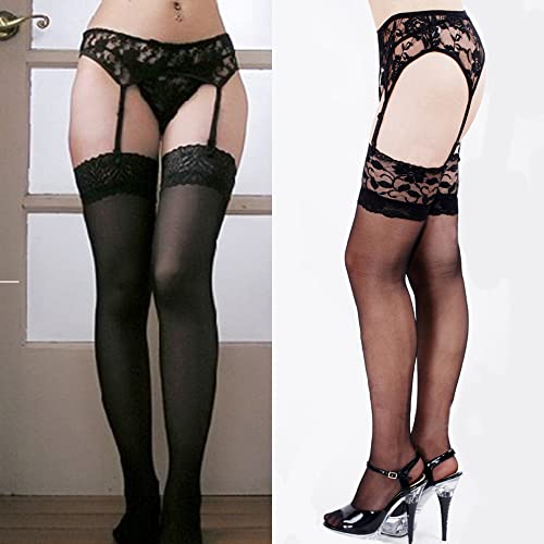 TOEECY-Ligueros-Mujer-Sexy-Encaje-con-Medias-Tanga-4-Ligas-Ajustables-Lenceria-Erotica-Ropa-Interior-Liga-Negro