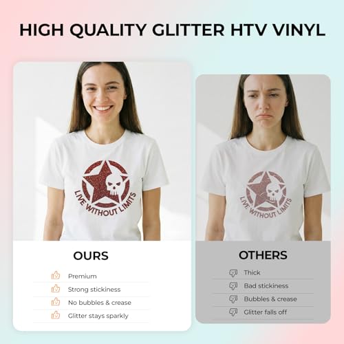 Image of HTVRONT Maroon Glitter HTV Heat Transfer Vinyl - 12 inch x 10ft Maroon Glitter Iron on Vinyl for Shirts, Glitter HTV Vinyl Rolls for Heat Transfer Design