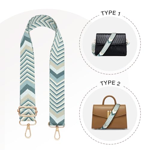 Image of Conworld Purse Strap Replacement Crossbody for Handbag, 1.5 inch Golden Buckle Wide Canvas Shoulder Strap for Women, Adjustable Bag Straps Replacement(Blue & White Arrow)