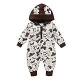 Verve Jelly Säuglings Neugeborenes Baby Jungen Mädchen Strampler Langarm Reißverschluss Bodysuit Kühe Print Overall Niedlichen Bärenohr Einteiliges Outfit Kleidung Beige 0-3 Monate