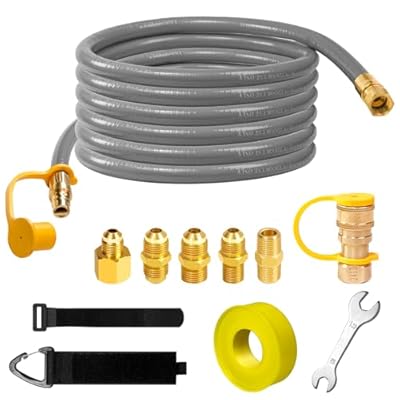 3/8" ID Natural Gas Hose, 24FT Low Pressure LPG Hose with Quick Connect, Propane to Natural Gas Conversion Kit for Weber, Char-broil, Pizza Oven, Patio Heater and More NG Appliance
