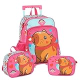 Kit Mochila com Rodinhas + Lancheira Térmica + Estojo Box Capivara Pink UP4YOU 2026