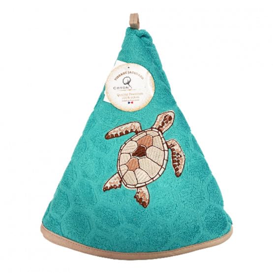Générique Essuie Main Rond en éponge Tissage Jacquard Tortue Bleu Qualité Premium