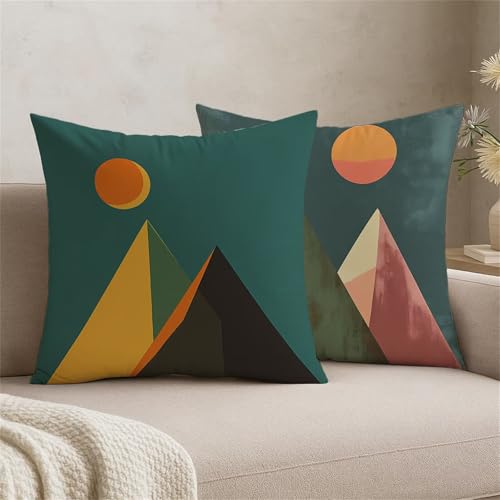 Wodoodporne poszewki na poduszki na zewnątrz, 35 x 35 cm, niebiesko-zielone, zestaw 2 szt., lniane, dekoracyjne, kwadratowe, geometryczne, na patio, do ogrodu, na werandę, ławkę, sofę, do wewnątrz, na