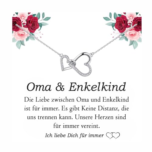 FAOMZQ Oma Geschenk, Enkelkind Kette Sterling Silber Verbundener Herz Halskette von Enkel Enkelin f&uuml;r Gro&szlig;mutter, Sinnvolle Geschenke zum Muttertag Geburtstag Weihnachten
