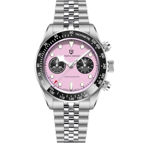 LACZ DENTON Pagani Design 1718 Panda Dial Men's Chronograph Watches Japan VK64 Movement Stianless Steel 100M Waterproof Men Fashion Casual Watch (Pink)