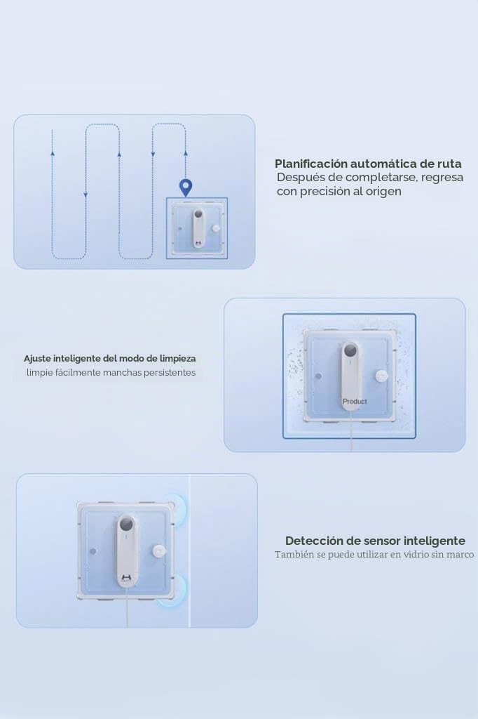 Hutt W9 Robot de Limpieza de Ventanas y fregonas para Superficies como Azulejos, Espejos, etc. (Potencia de succión máxima de 3800 Pa, 4 glándulas de pulverización, Tanque panorámico de 150 ml,