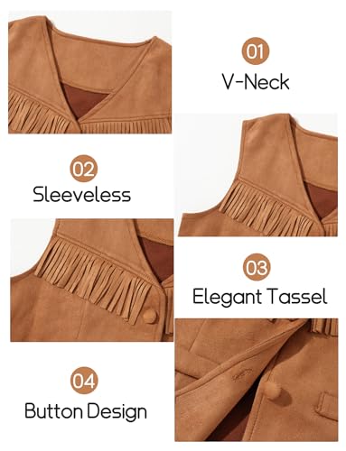 Happy Cherry Girls Suede Fringe Vest Sleeveless Boho Tassels Jacket Cardigan Western Cowgirl Concert4