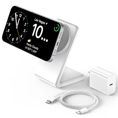 Mag-Safe Charger Stand for iPhone 17 (with 20W Adapter, 5Ft Cable), Magnetic Wireless Charger with Fast Charging Capability for iPhone 16/15/14/13/12 Series- Grey