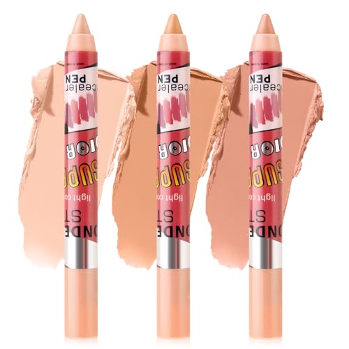 Boobeen 3 Pcs Lápices Correctores, Contorno Resaltador en Barra Maquillaje Multiusos Cremoso Mate Corrector en Barra Impermeable de Cobertura Total para el Rostro, Larga Duración