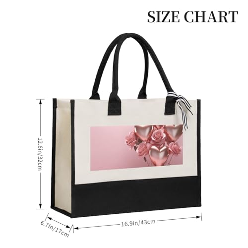 Canvas Tote Bag for Women Beach Tote Purse Reusable Grocery Bag Pink Rose Balloon Heart Aesthetic Shopping Bags2