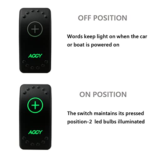 Image of Green Backlit Rocker Switch 5 Pin ON-Off Laser Etched Button Switch with Wires for Car Marine Boat UTV 20A /12V 10A /24V (ACCY)